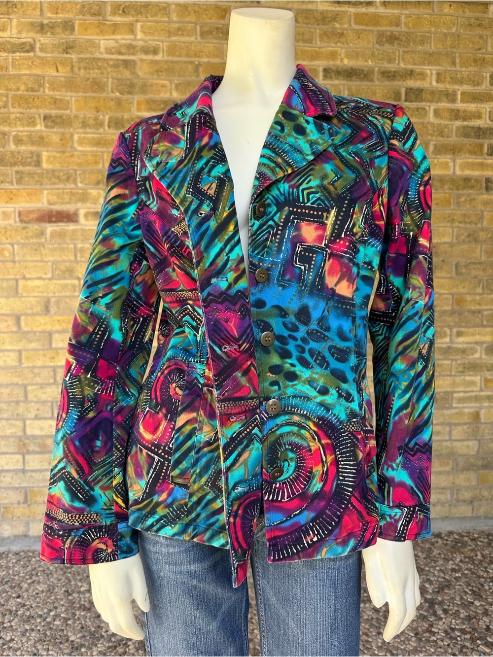 Additions by Chico’s Colorful Abstract Print Stretch Blazer Jacket Size 1